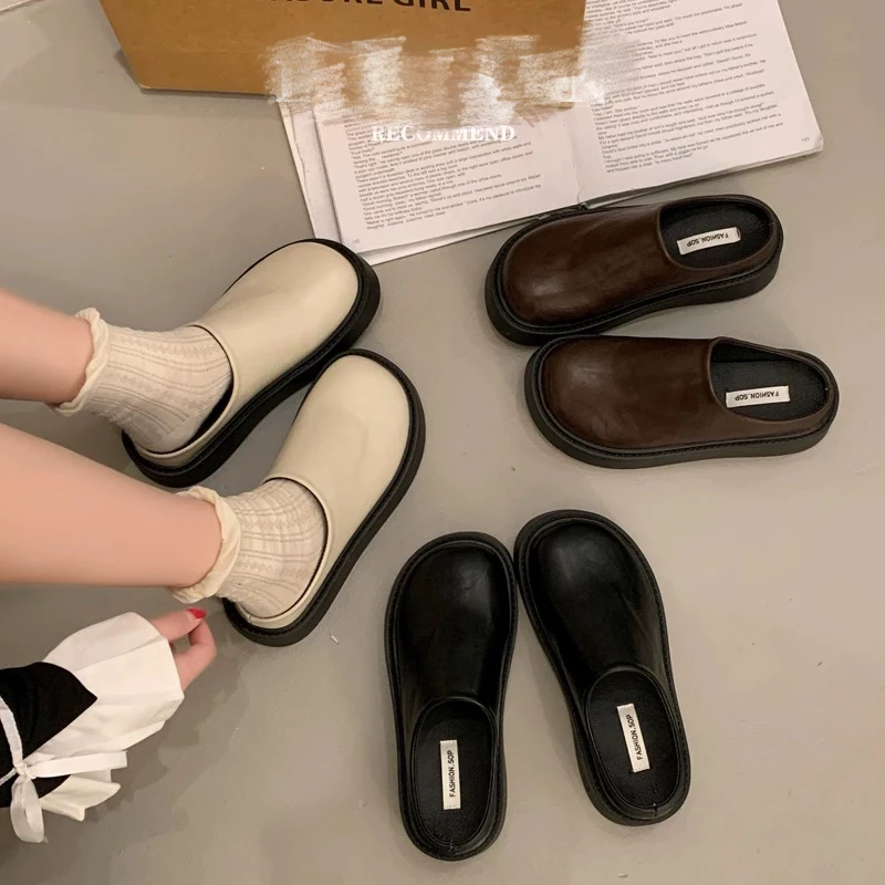 2025秋款三色百搭懒人一脚蹬包头半拖鞋