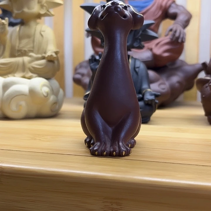 溏***鑫紫砂茶宠紫砂描金旺财狗茶宠摆件