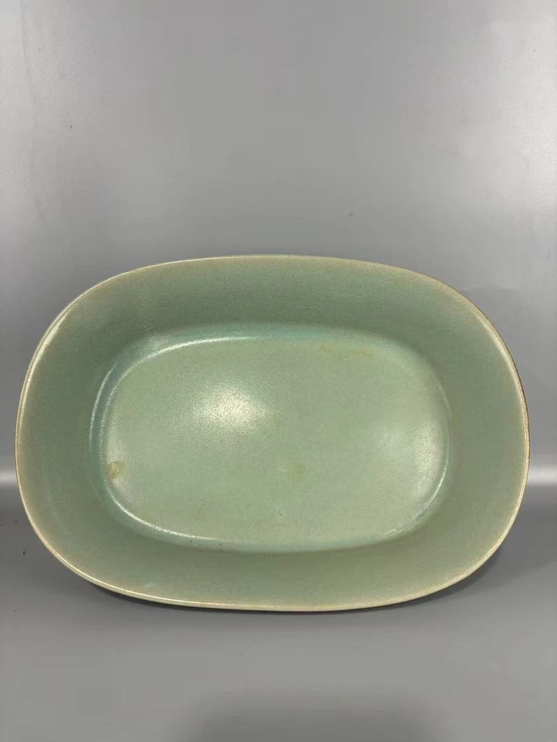 手工制作陶瓷摆件复古碟子绿色青瓷