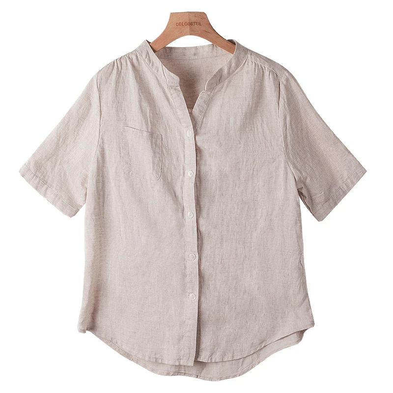 天丝亚麻上衣夏季高端款洋气高贵宽松小衫2025女式短袖衬衫002