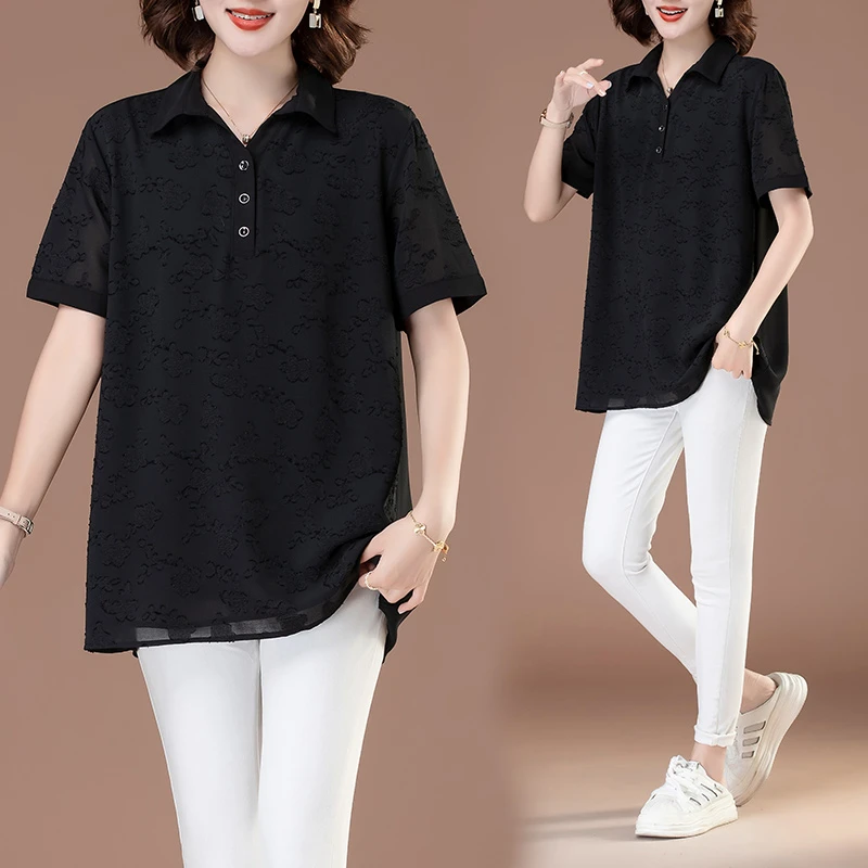 大码显瘦运动洋气时尚休闲夏季宽松雪纺衫气质百搭中年薄款减龄