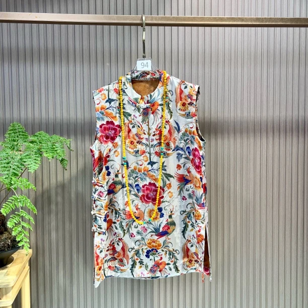 彩凤齐鸣 新中式国风新款夏季无袖洋气人丝中长款背心上衣