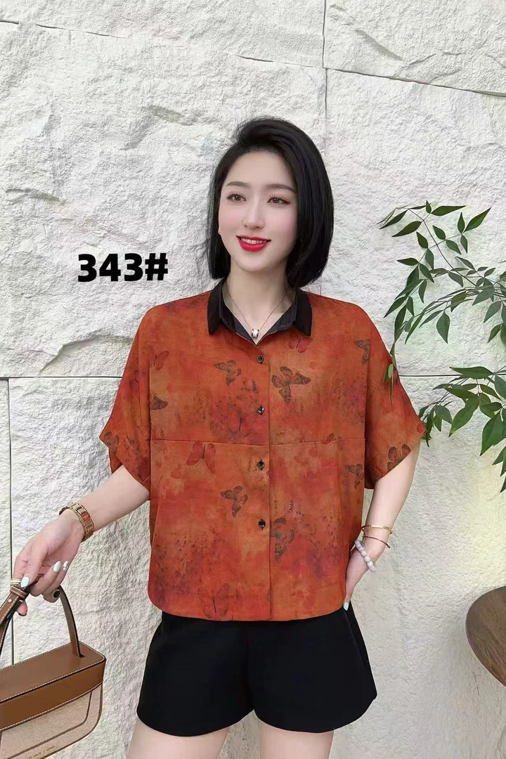 夏季新款女式简约风宽松休闲上衣短袖气质妈妈装小衫