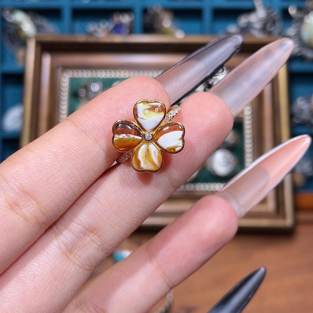 琥珀银S925镶嵌戒指