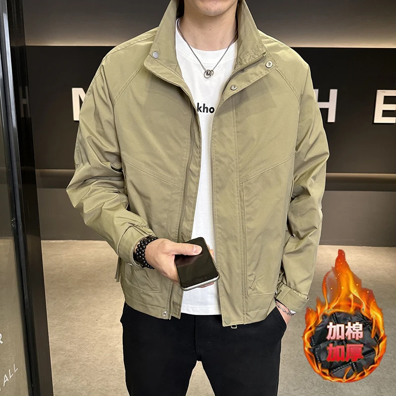 美式立领夹克男春秋新款帅气工装外套男2025春秋百搭纯色潮流上衣