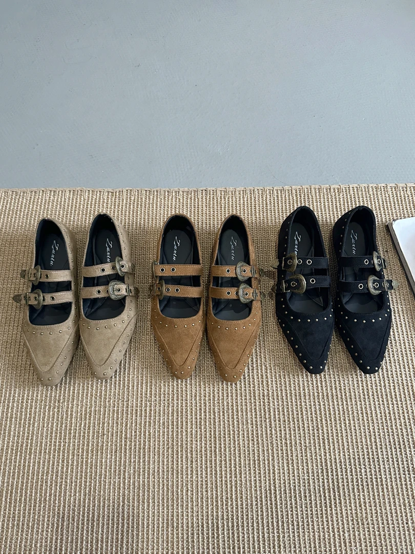 耐磨秋季单鞋通勤平底女鞋时尚女鞋低跟凉鞋网红平跟尖头