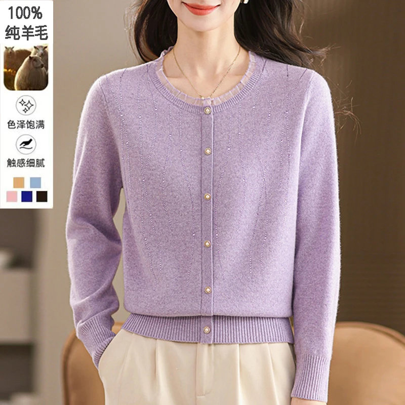 100%纯羊毛女装打底衫40岁50岁圆领针织衫上衣中年妈妈装外搭毛衣