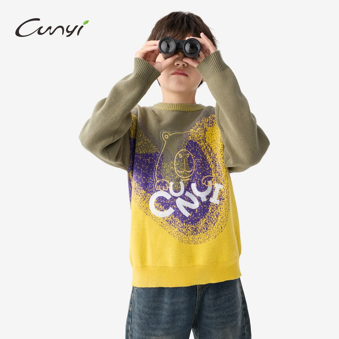 纯一良品童装男童针织毛衣2025秋冬中大童可爱动物提花保暖毛衫