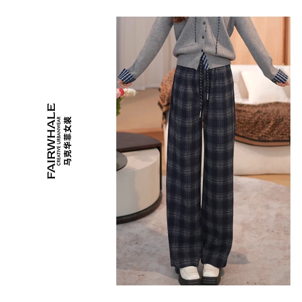 【格纹毛呢】马克华菲女装高腰加厚毛呢秋冬休闲裤F53023A515 LL