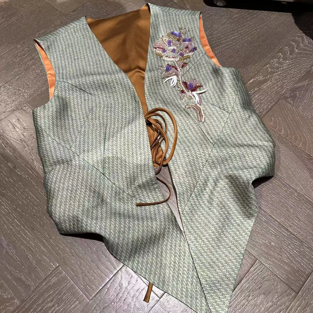 【大L】重磅外贸进口高奢重工设计师新中式钉珠百搭马夹MG2568