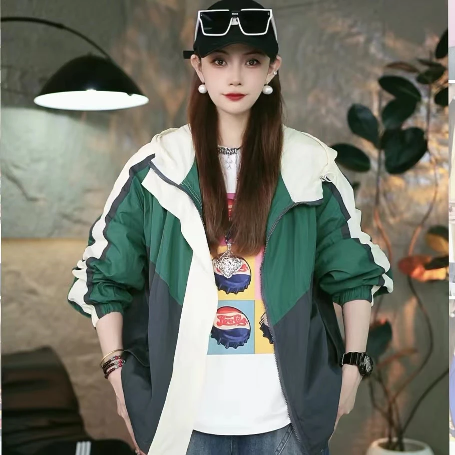 【小七定制】春夏新款休闲连帽撞色拼接百搭透气户外情侣外套3236