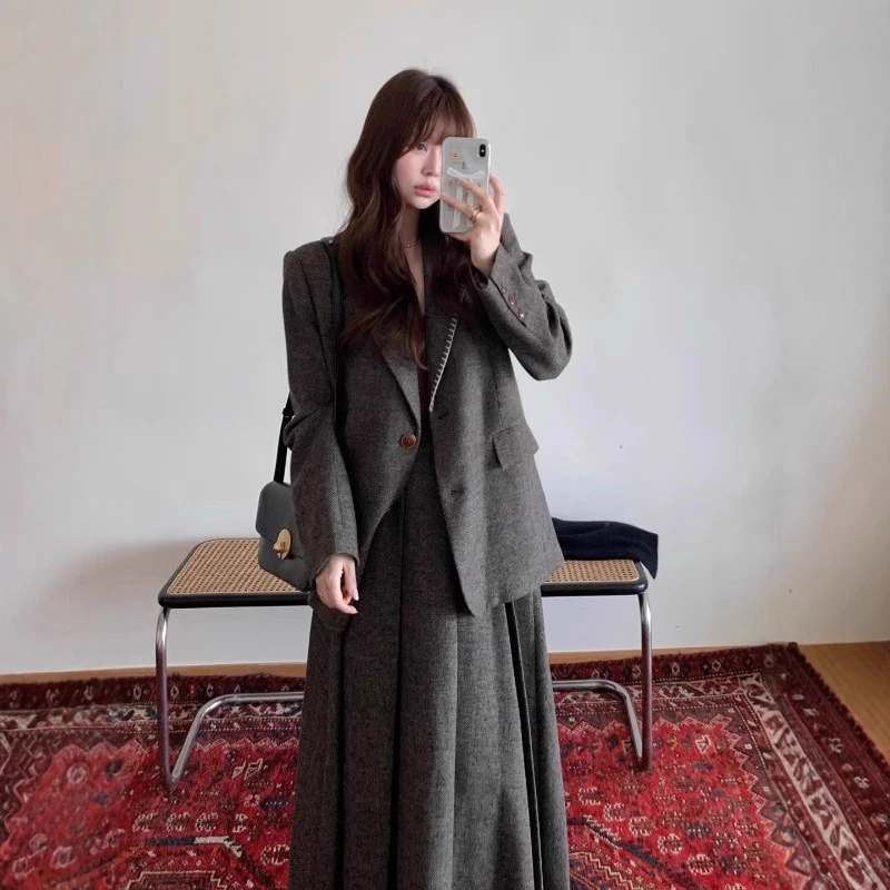 大码女装小香风套装宽松气质长袖外套女秋季高腰显瘦半身裙两件套