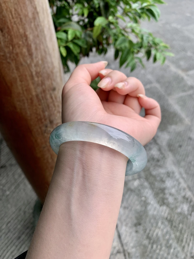 天然A货翡翠玉手镯圈口56正圈高冰飘花DD506011422