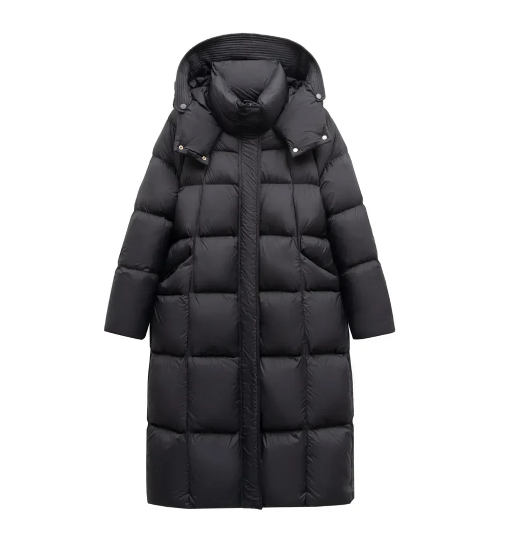 90白鹅绒加厚保暖连帽时尚冬季长款羽绒服6636