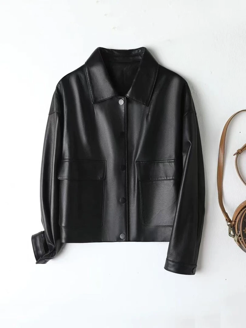 火火新款春秋韩版英伦气质时尚全绵羊皮宽松修身夹克外套8955