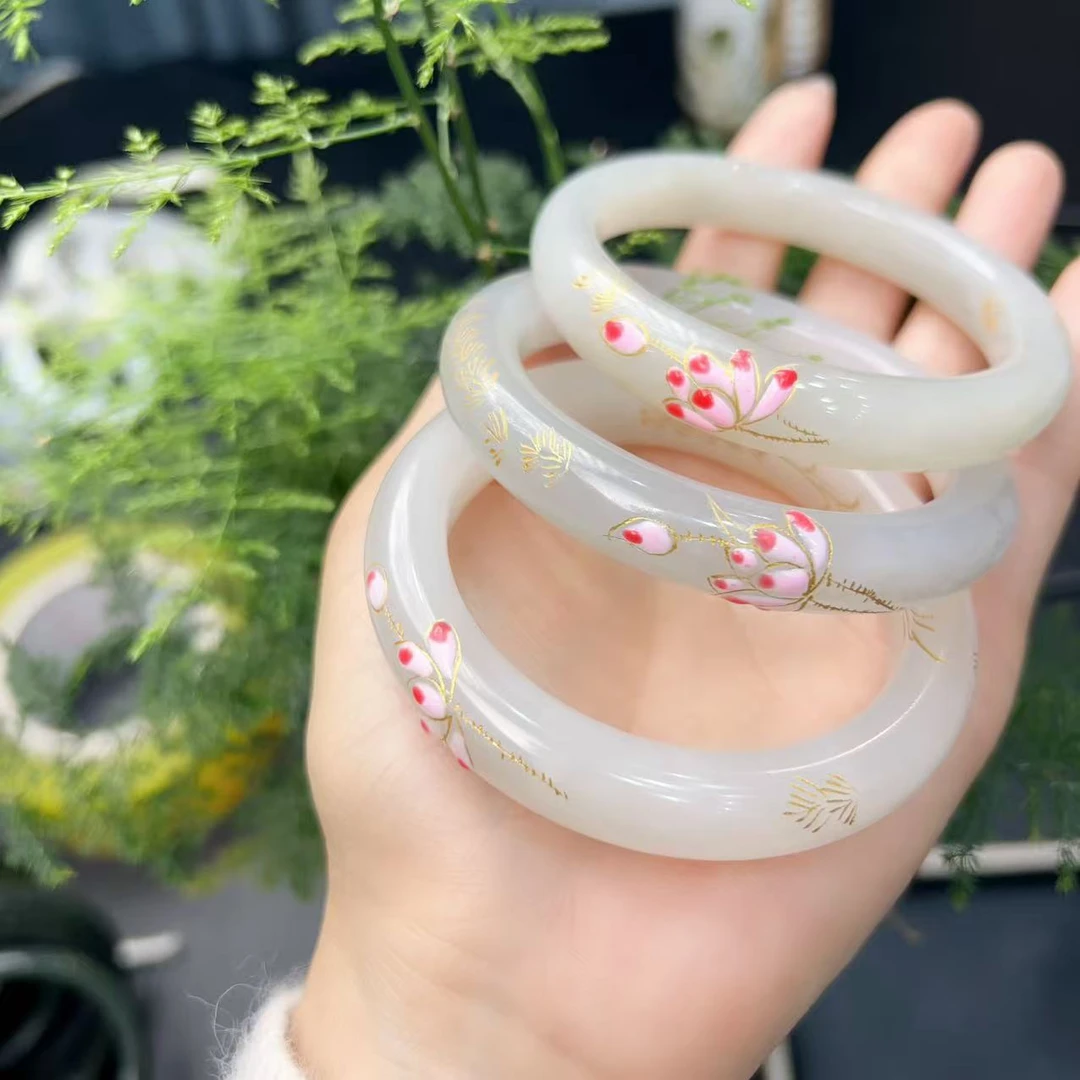 老李严选  和田玉羊脂白莲花手镯多样发一D667