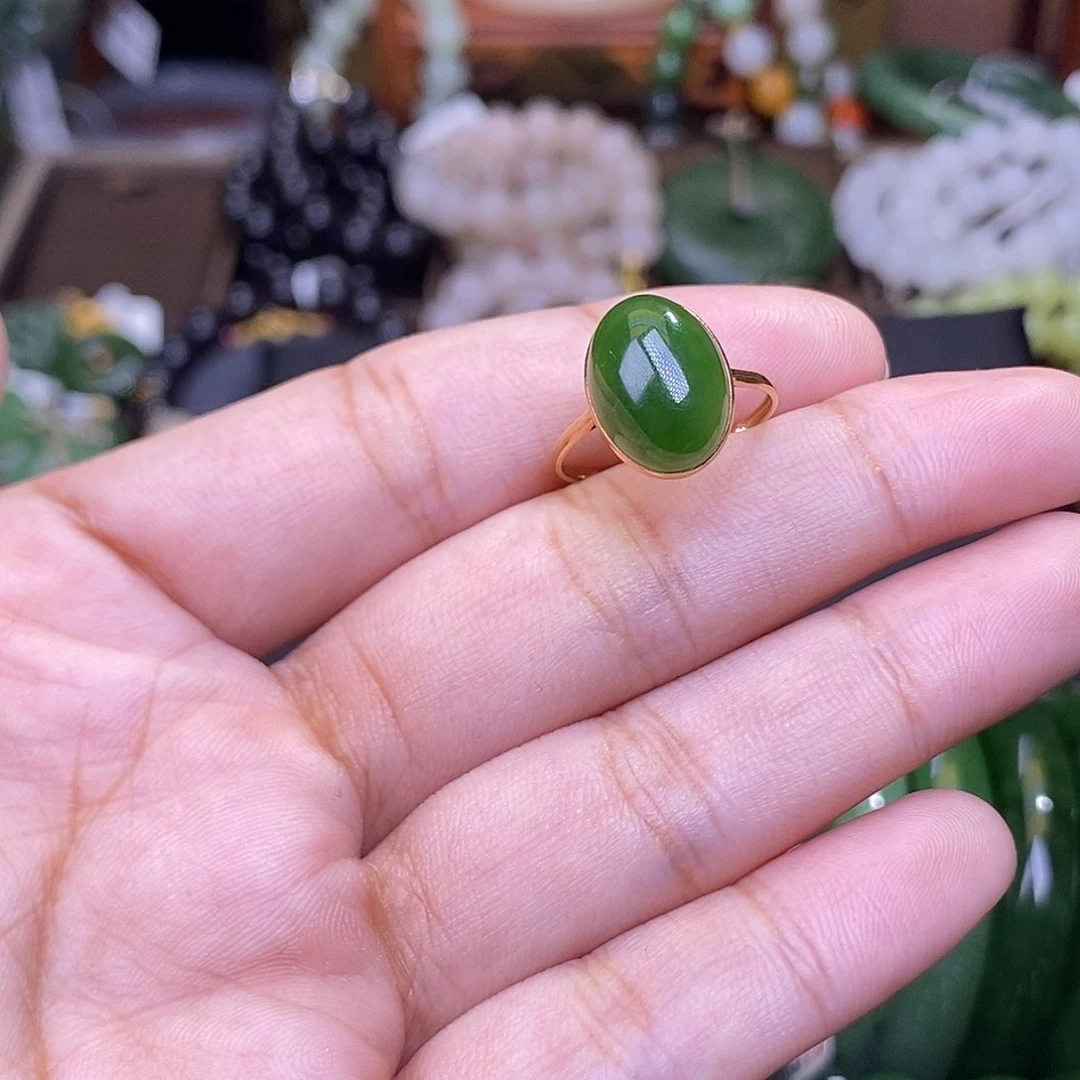 和田玉手镯未镶嵌碧玉满色满绿老料金镶戒指