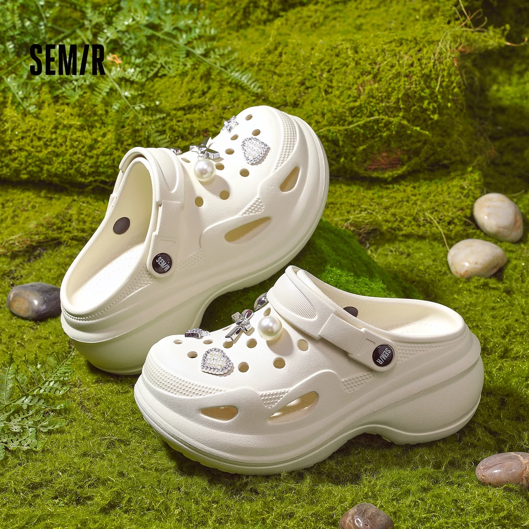 SEMIR泡芙S洞洞鞋女厚底网红休闲潮流沙滩鞋夏季防滑软底外穿女鞋