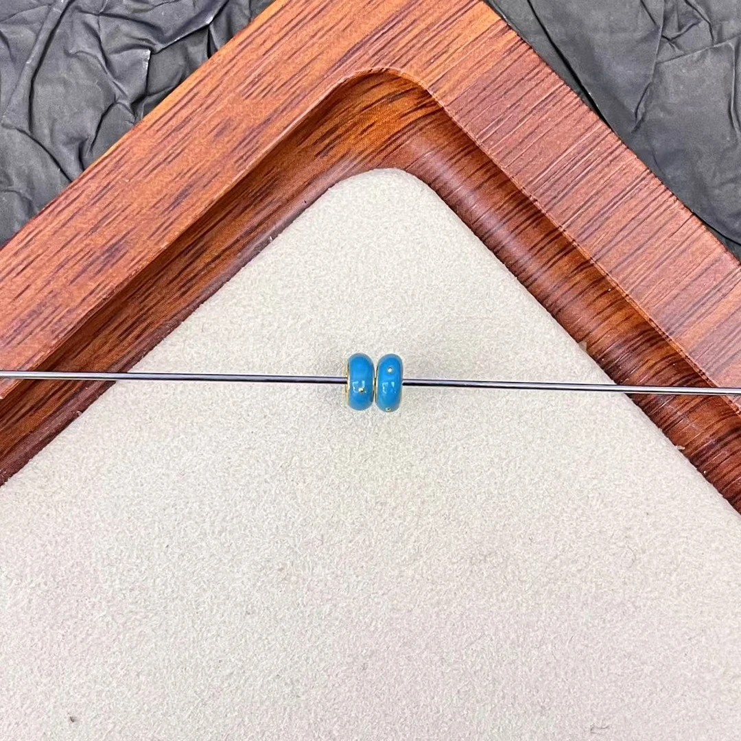 君潮黄金足金999珐琅彩跑环蓝色隔片一组两个隔珠diy小圆圈DP1696