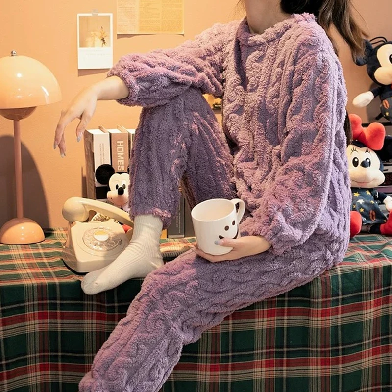 【男女同款】提花暖暖套装冬睡衣家居服长袖保暖加绒情侣装M832