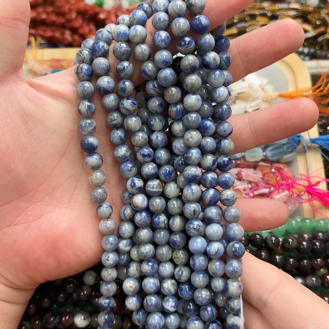 未镶嵌玛瑙/玉髓珠宝半成品卡8蓝点圆珠2条