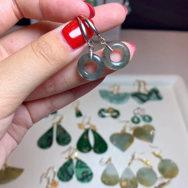 翡翠银S925镶嵌耳饰耳饰