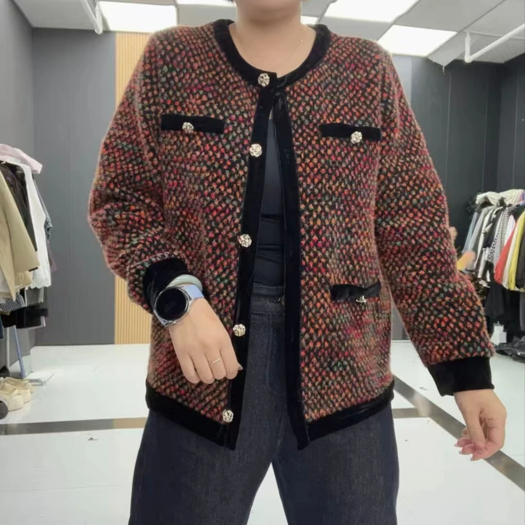 2945//大码时尚气质小香风圆领拼接显瘦减龄外套