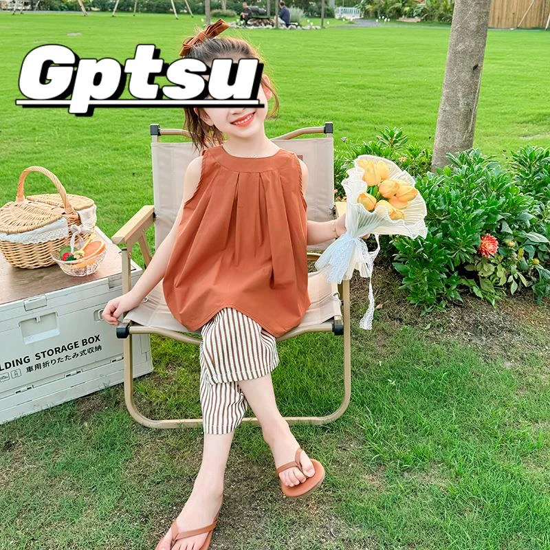 GPTSu女童套装夏季2025新款儿童洋气时髦休闲韩版无袖夏装两件套