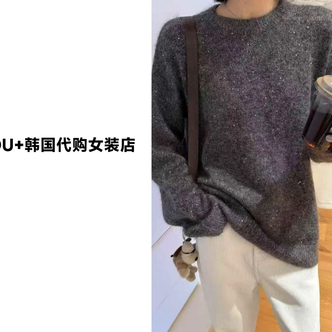 2025韩品高级亮片圆领羊毛毛衣软糯舒适百搭气质上衣集合图