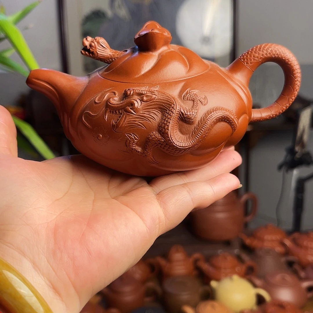 贔***爷紫砂壶原矿赵庄朱泥鱼化龙壶放漏