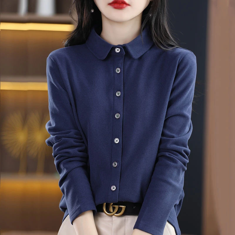 春竹秋冬新款通勤职业保暖内搭加厚洋气打底衬衣磨毛德绒衬衫女