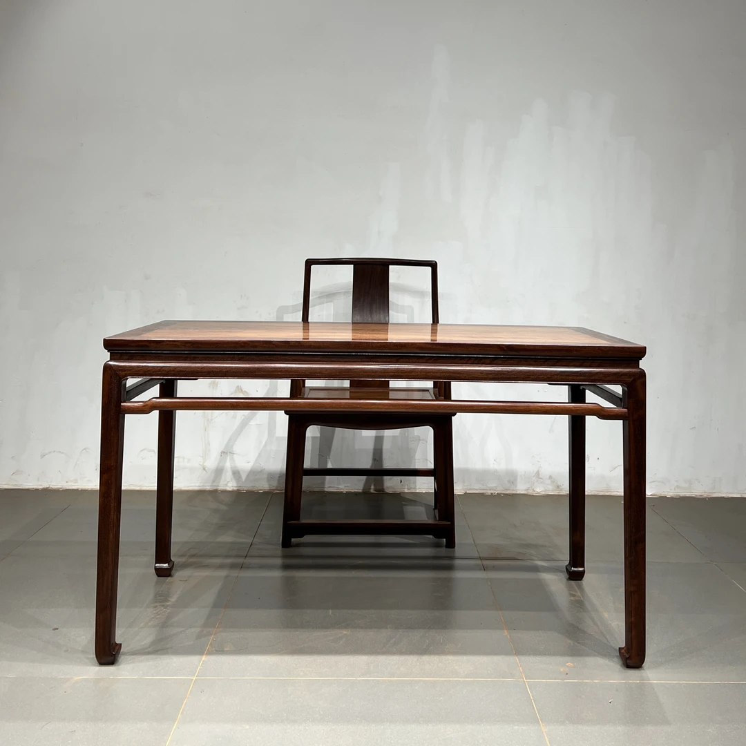 铁力木有束腰罗锅枨马蹄足长方桌明式简约小书桌拆房老料茶台
