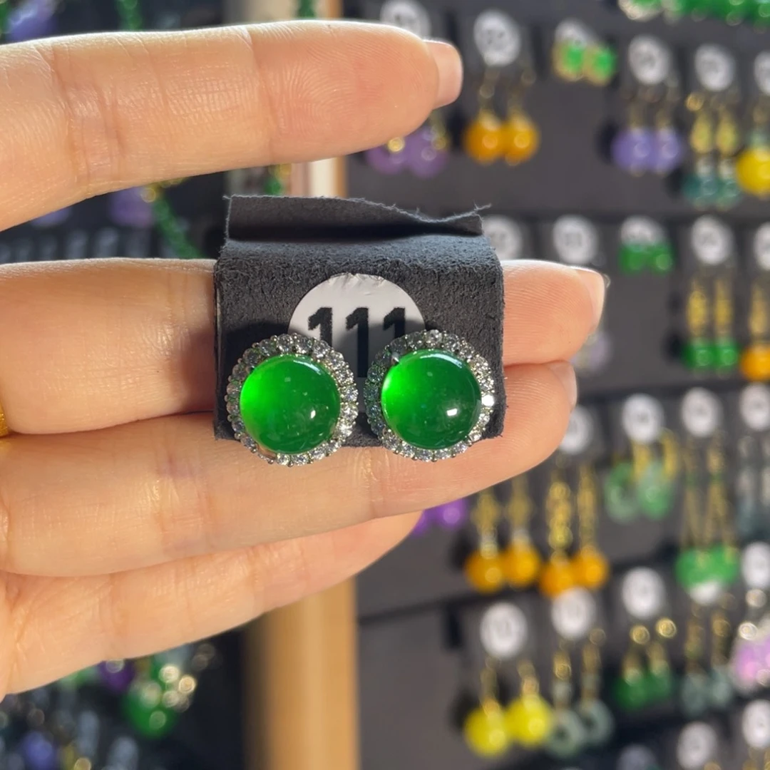 翡翠银S925镶嵌耳饰111