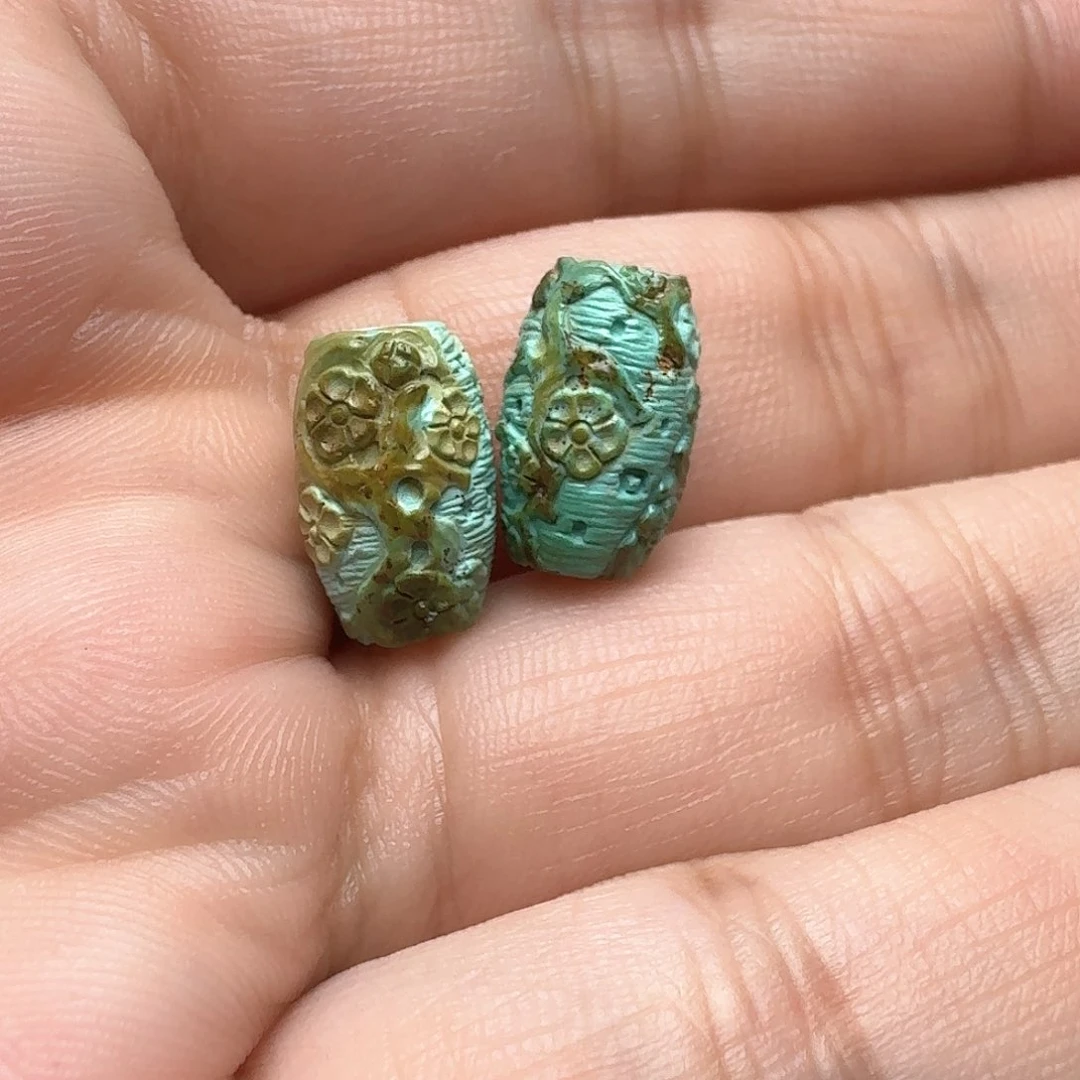 绿松石无相佛筒珠一对未镶嵌D****y