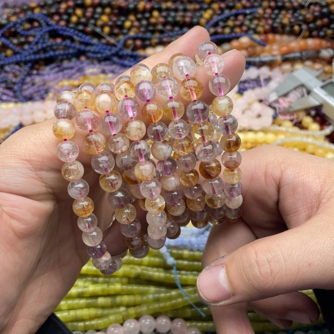 玛瑙/玉髓珠宝半成品未镶嵌一条装8mm紫黄水晶混珠手串