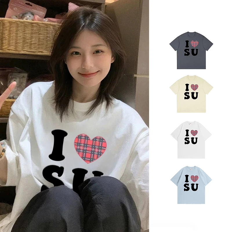 【现货-重工发泡】美式复古爱心刺绣短袖T恤女夏季宽松百搭时尚上衣