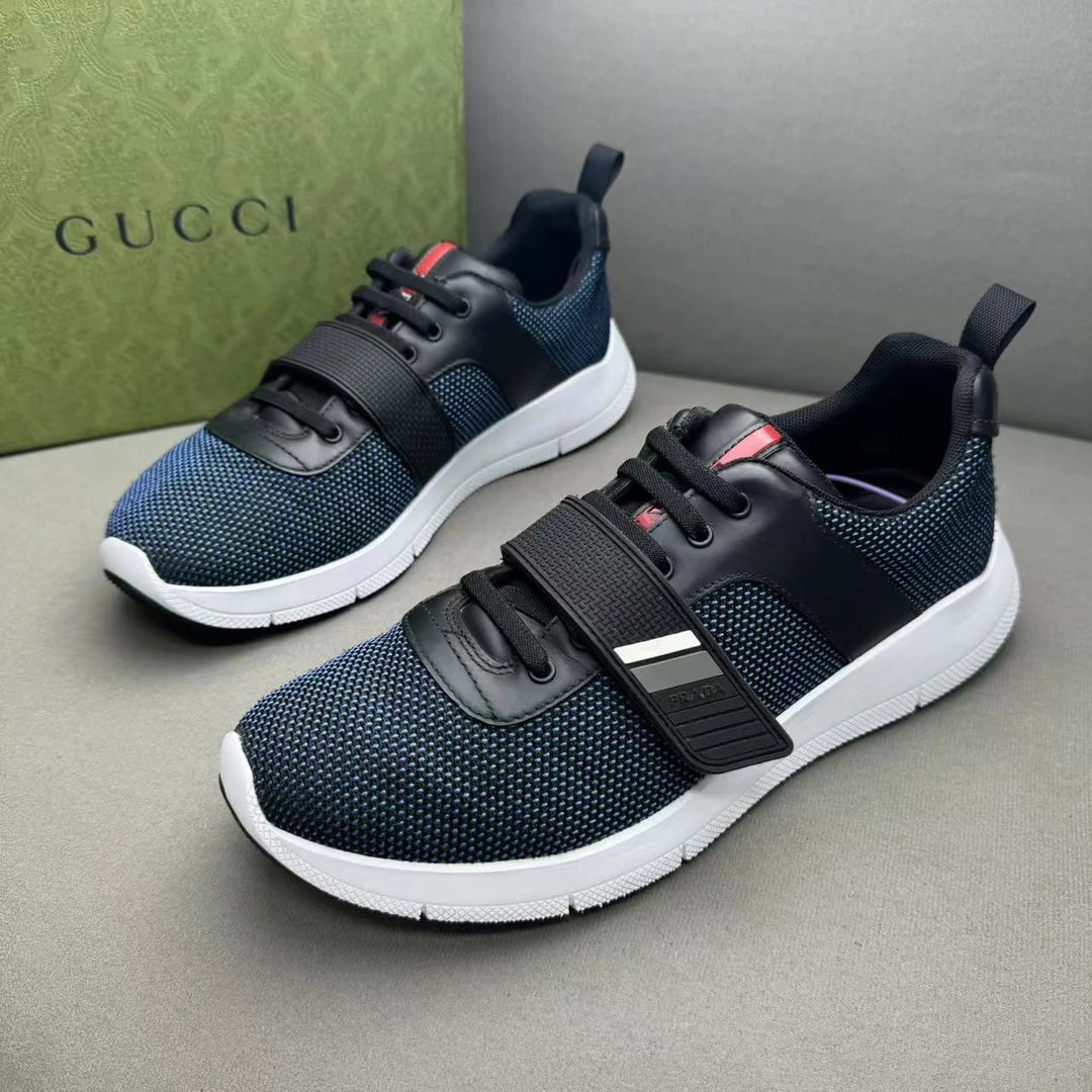 99新 Prada/普拉达 蓝白编织魔术贴红标logo时尚百搭运动鞋 41码