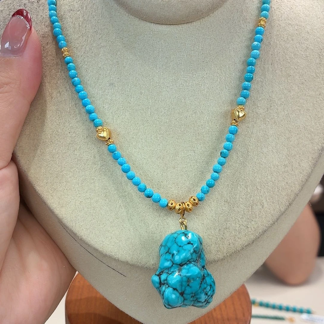 绿松石银S925镀金镶嵌颈饰