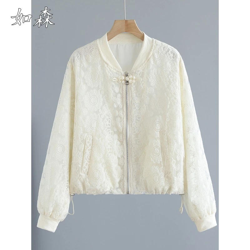 新款中国风民族风服饰2025春夏新款镂空蕾丝圆领夹克上衣防晒服