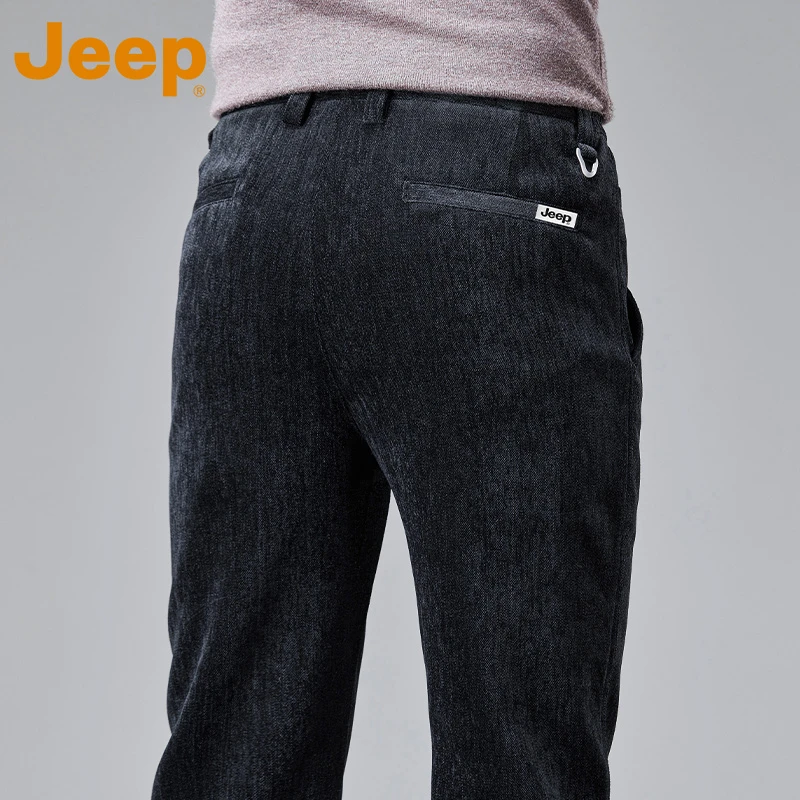 JEEP吉普雪尼尔直筒休闲裤男款秋冬季修身高端弹力商务男士长裤子