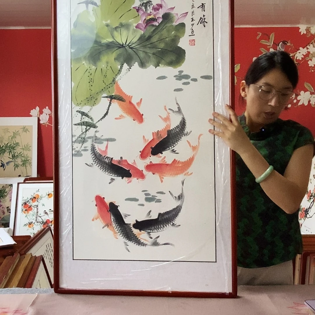 国画手写手绘带框包邮62✖️122国画作品