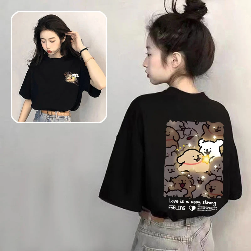 黑色短袖t恤女2025新款小衫纯棉半袖夏季多巴胺穿搭正肩宽松上衣