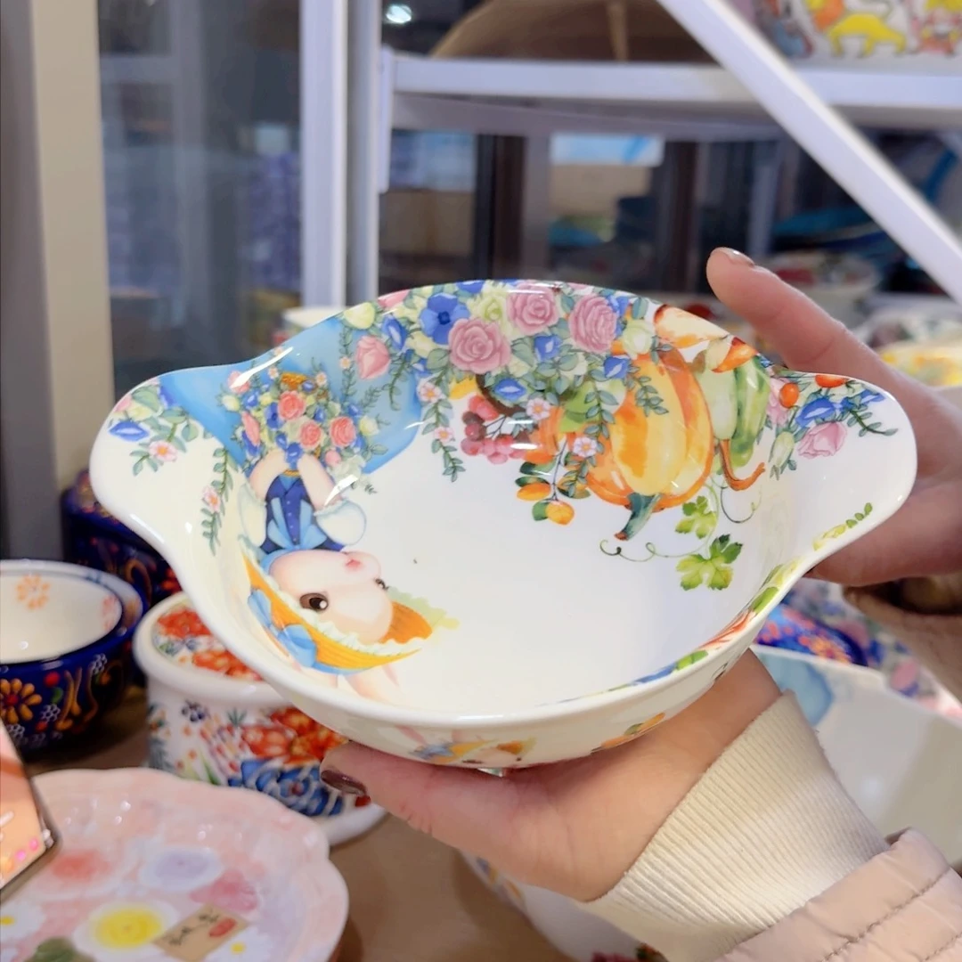 瓷6英寸南瓜兔双耳沙拉碗一只