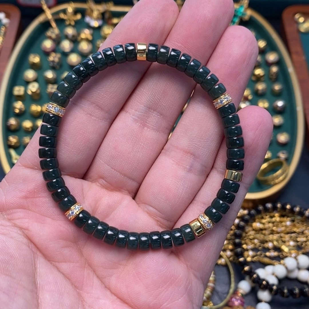 足金镶嵌合成（培育）蓝宝石手链