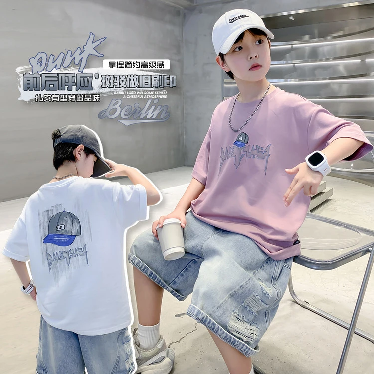 儿童装2025新款洋气简约做旧男孩夏款婴儿分体衣服运动潮流1-3岁