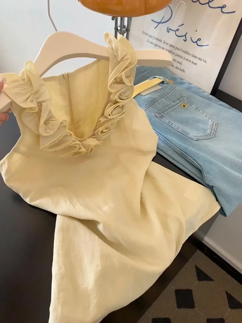 纯欲温柔韩系时髦花朵圆领无袖背心女气质2025夏季新款上衣ins潮