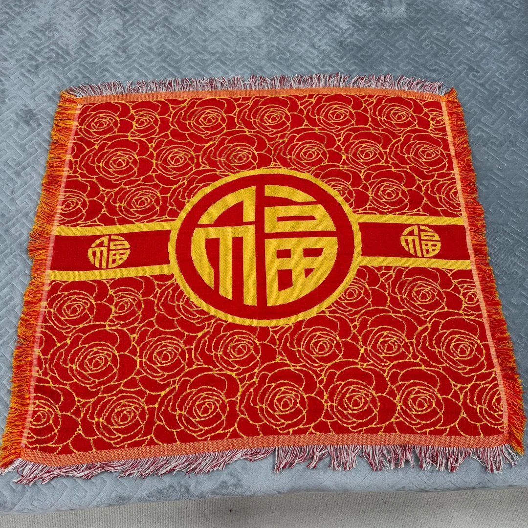 玫瑰福90*90cm±5cm沙发垫编织提花汉麻直排沙发巾双面流苏款