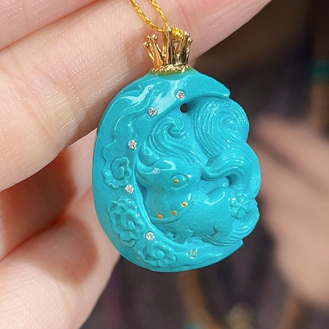 绿松石18K金镶嵌珠宝奇石