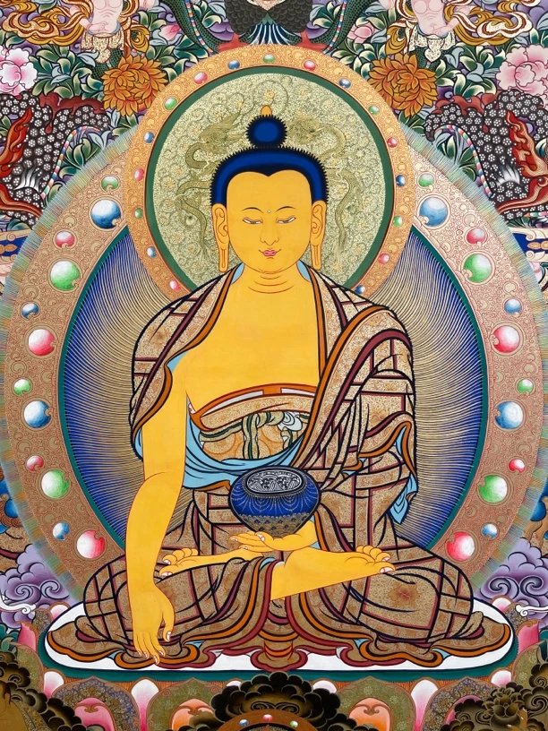 热贡精品黑金唐卡十八罗汉【矿物颜料➕真金】绘画在布面