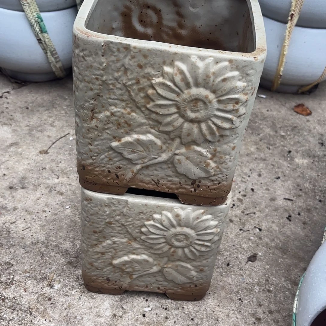 紫砂花盆精品复古方两个口径19高度19